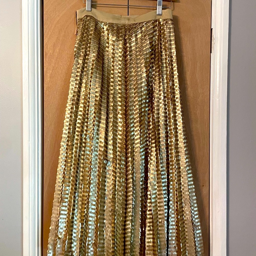 Anthropologie Maeve Natalia skirt Gold sequin midi
